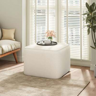 Repose-pieds rembourré carré, blanc, Boucle （UNIQUEMENT OTTOMAN)