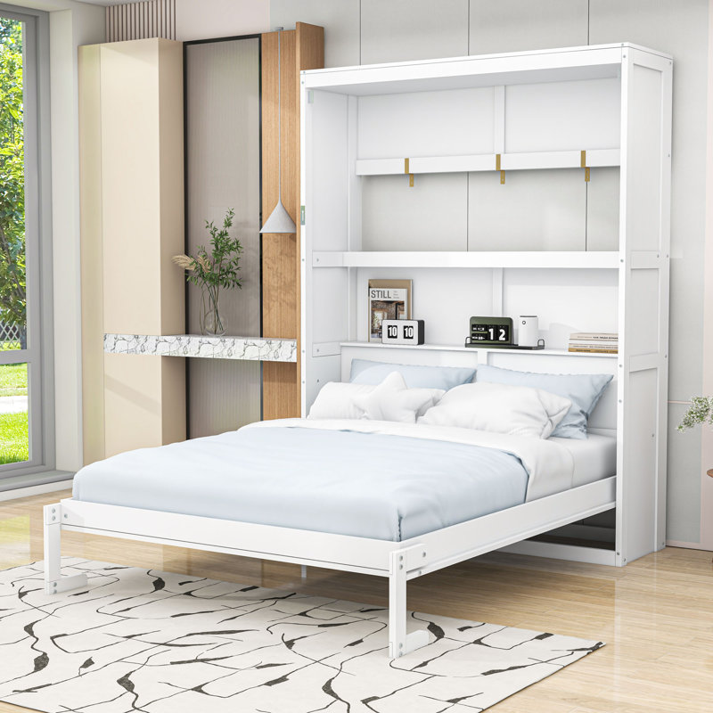 Lit escamotable avec porte-matelas et lattes Murphy, Blanc, Grand lit
