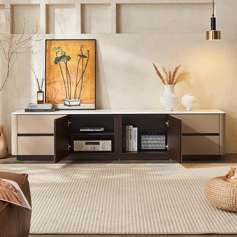 Meuble télé moderne en bois massif beige