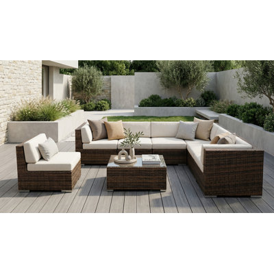 Ensemble de conversation en osier pour 7 personnes avec coussins Billyjo Wicker