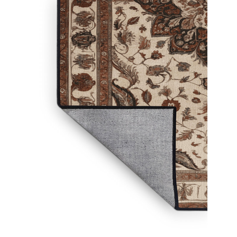 Tapis brun lavable à la machine, Rond 3 pi