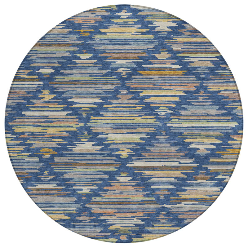 Machine Washable Indoor/Outdoor Chantille ACN2502 Southwest Rug, Round 8', Navy