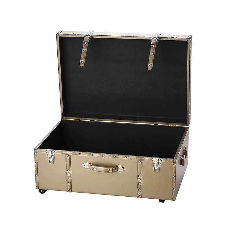 Texture Brand Designer Trunk with Wheels - Faux Leather, Champagne Bronze