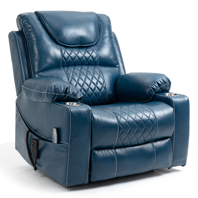 38.2'' Wide Oversized Power Lift Recliner Chair with Heat & Massage, Blue Faux Leather