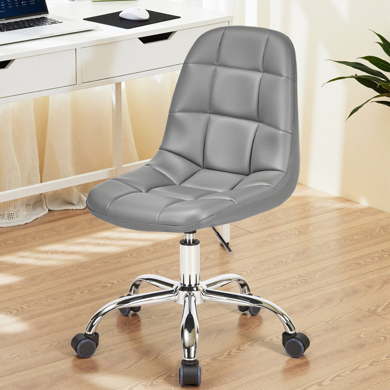 Modern Upholstered Armless Office Chair With Wheels, Adjustable Height Mid-Back Swivel Desk Chair, Gray