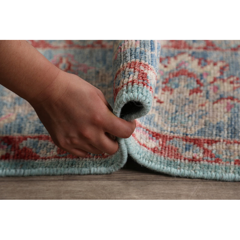 Tapis unique en laine noué à la main Oushak nouvel âge de 8 pi 3 po x 9 pi 7 po bleu
