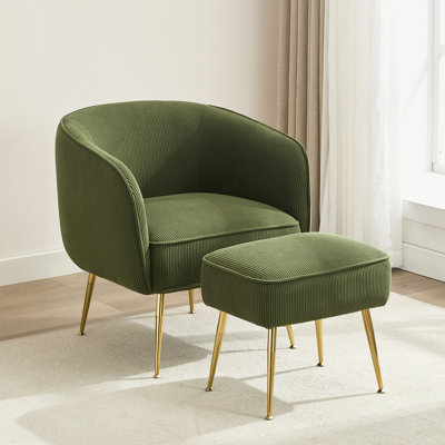 Yaneth 28.3'' Wide Corduroy Accent Barrel Chair with Ottoman