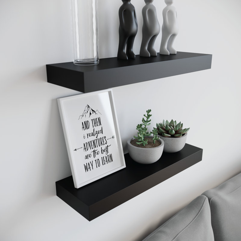 Elbur Manufactured Wood Floating Shelves, Black, 1.5" H x 16" W x 5" D