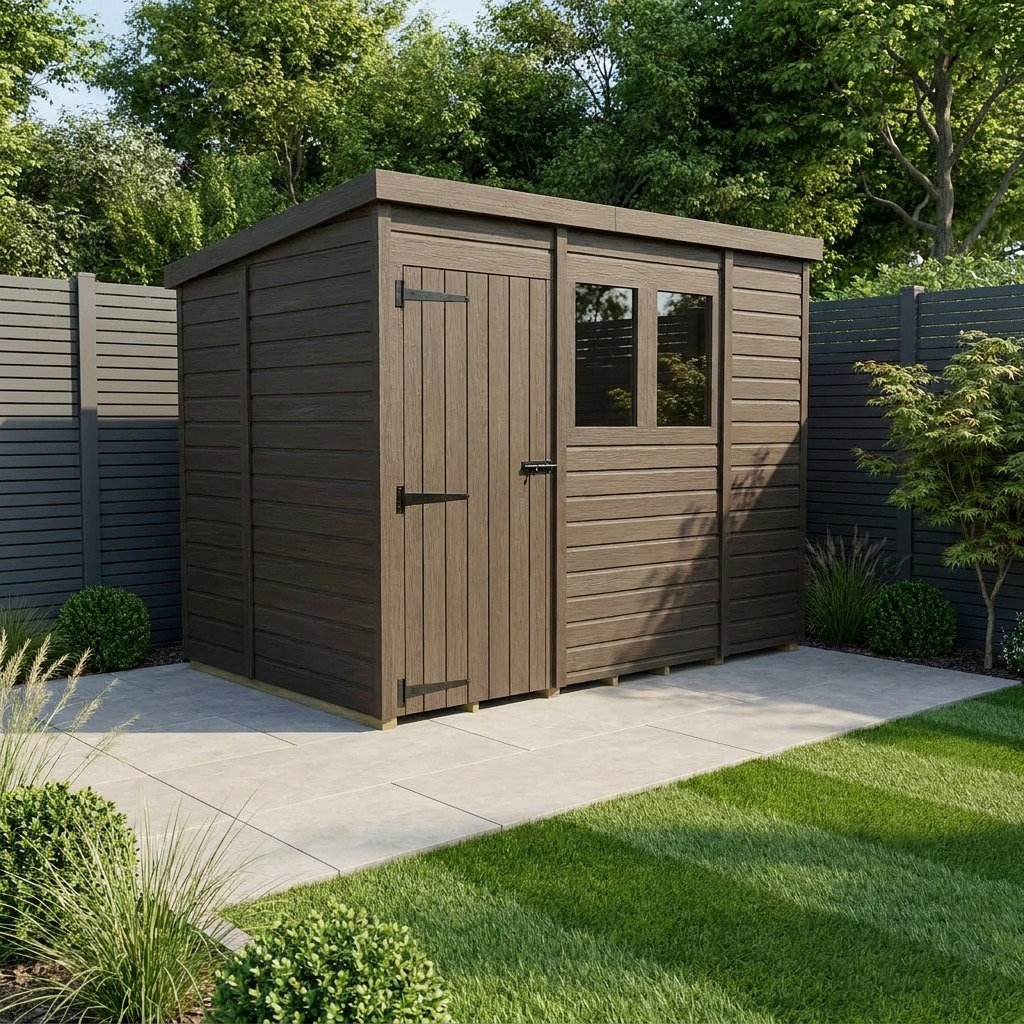 Total Sheds 9ft x 5ft Composite Pent Garden Shed - Single Door - With Windows - EPDM Rubber Roof - UK Manufactured