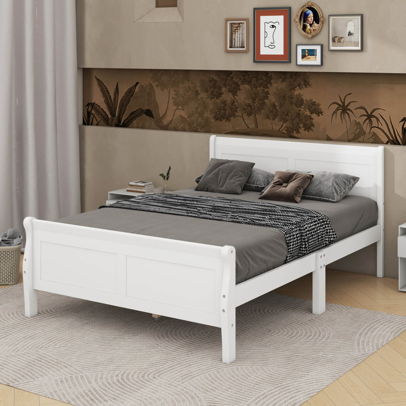 Lit plateforme en bois avec tête de lit, Blanc, Lit double