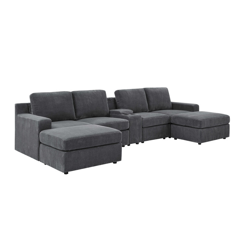 Larcbost Sectional, Dark Gray Corduroy