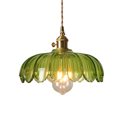 1-Light Lotus Glass Flower Pendant Light with Dome Shade 