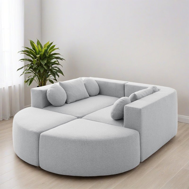 115"W 4-Piece Upholstered Sectional, Gray Boucle