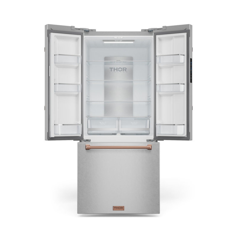 Réfrigérateur à profondeur de comptoir à porte française de 30 pouces et 17,7 pieds cubes en acier inoxydable avec quincaillerie Rosegold - RF3017FFD99-RSG