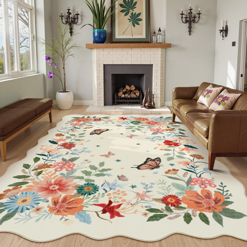 Tapis ultra-fin à motif floral Kaldi Boho, Rectangle de 5 pi x 8 pi
