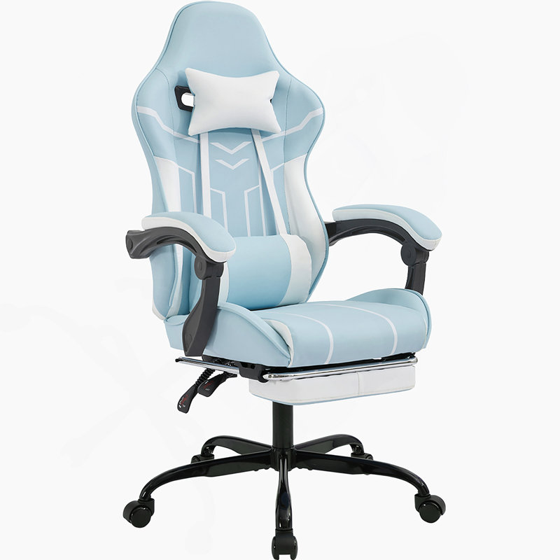 Ergonomic Gaming Chair With Footrest And Lumbar Support, Blue And White, For Comfortable And Adjustable Seating