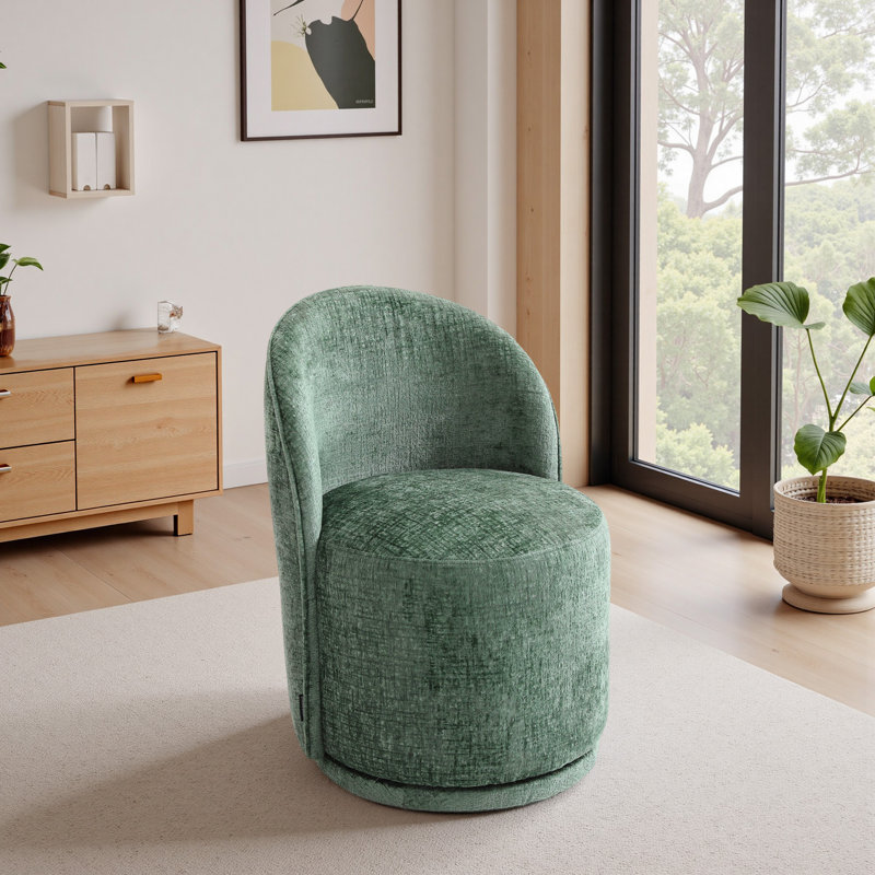 Upholstered Swivel Barrel Chair, Green Chenille