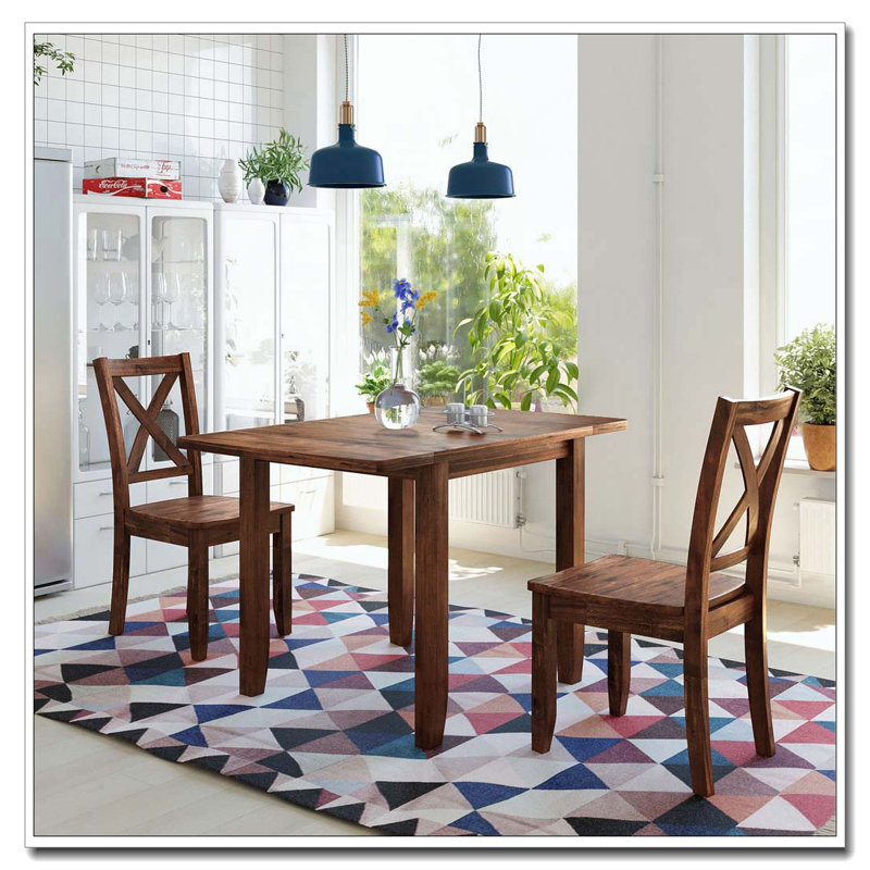 Ensemble de table de salle à manger en bois à abattants avec dossier en X, Brun