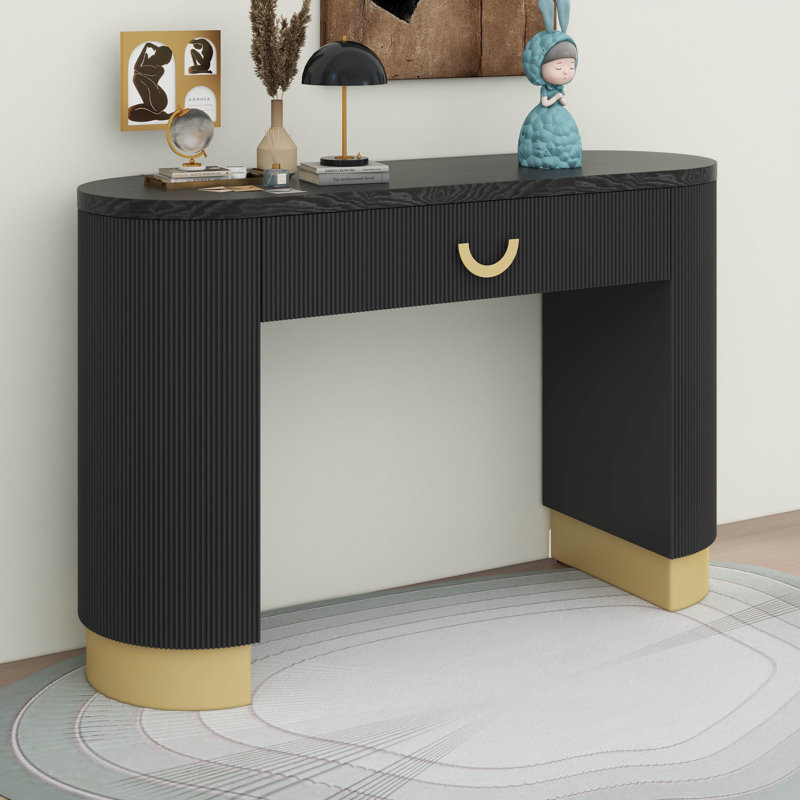 Modern Entryway Console Table With Vertical Ribbed Design, Functional Drawer