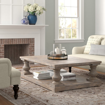 Alvarado Solid Wood Floor Shelf Coffee Table with Storage