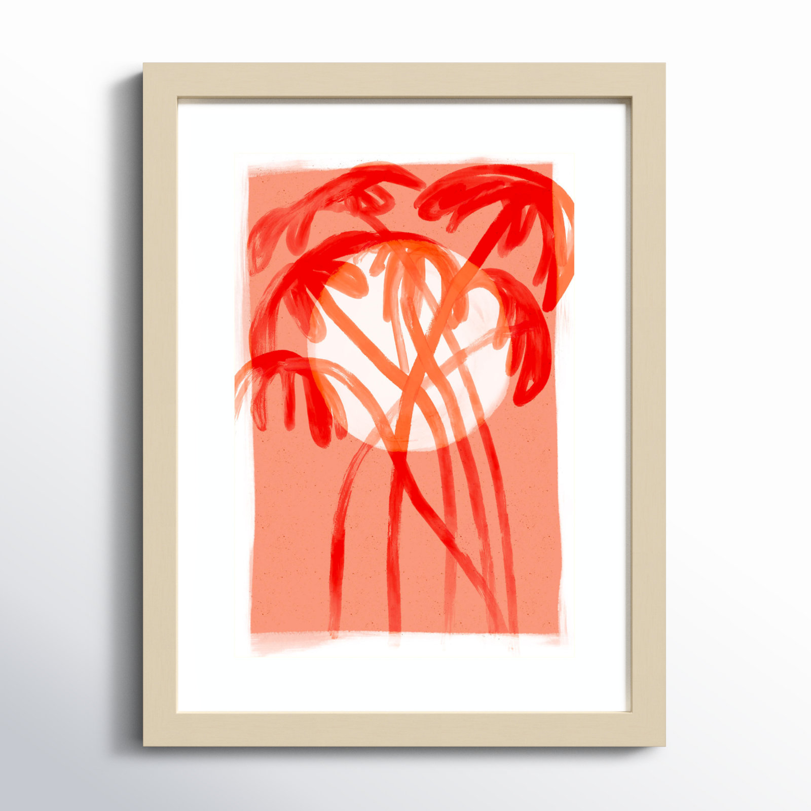 Palms At Sunset by Treechild Wood Framed Wall Art Print, 17" H x 13" W, Brown