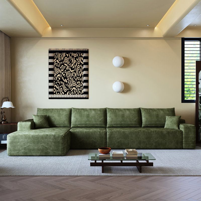 Canapé modulaire en forme de L de 135 po avec méridienne en forme de L, rembourré de velours côtelé modulaire moderne, 4 pour une expérience de luxe à la maison, aucun assemblage requis avec siège profond, mise à niveau des espaces de vie doux, nécessaire