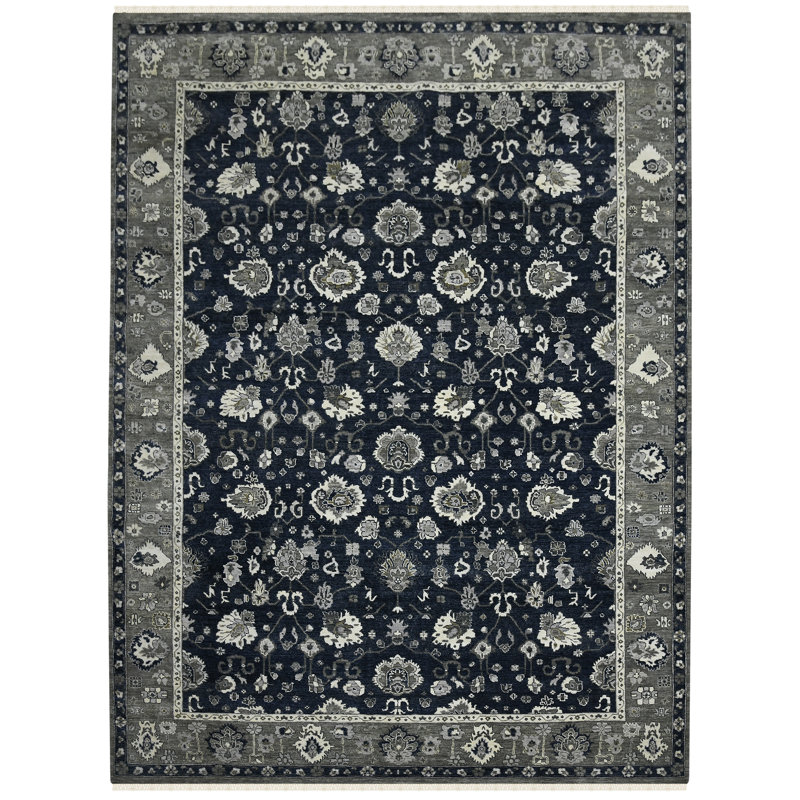 Nuit Arabe Wool Geometric Area Rug in Blue, Rectangle 10' x 14'