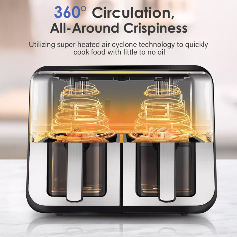 Oyajia 8-In-1 Air Fryer Double Digital Display Rapid Healthy Cooker Dual Basket 4.5L+4.5L For Home Use，Visual Observation Window, Smart Timer And Temperature Settings，8 Touch Screen Presets For Frying, Baking, Dehydrating, Roasting