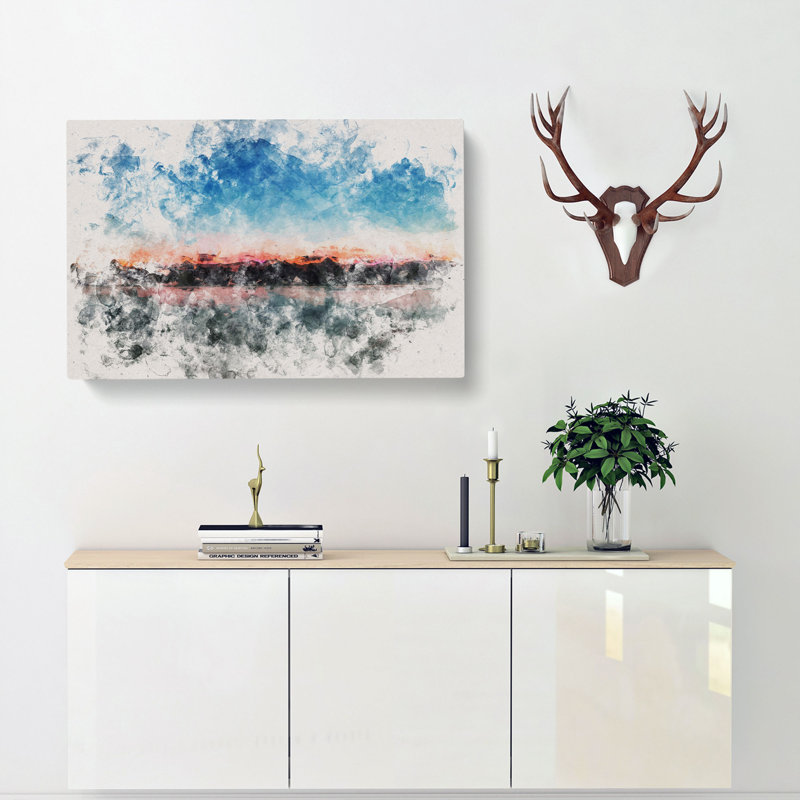 Fuchsia Sky Above The Mountains Watercolour - Wrapped Canvas Print, 35cm H x 50cm W x 3cm D