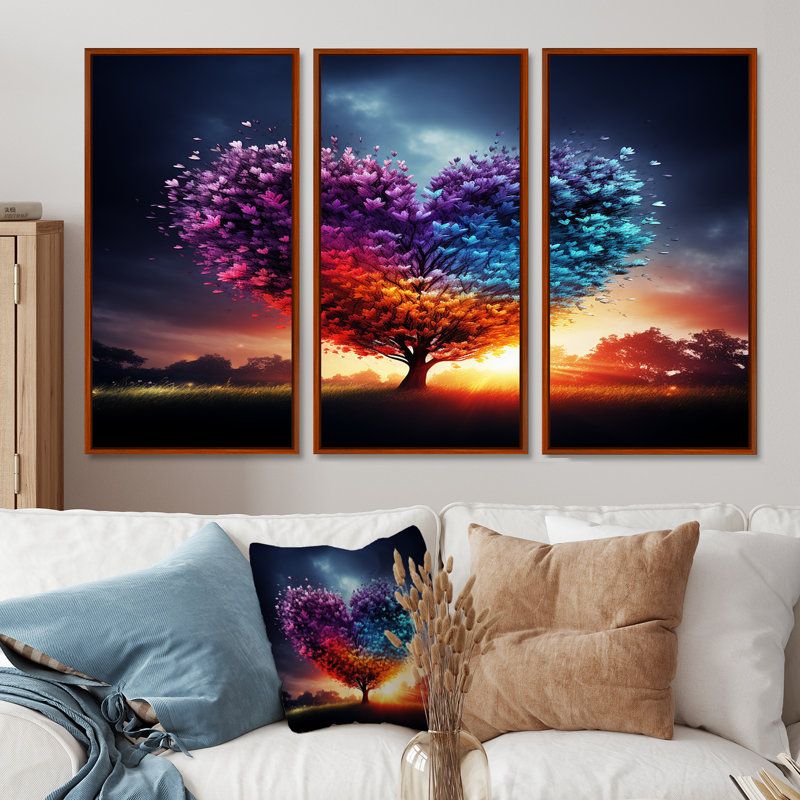 «Blossoming Tree Heart Glorious Sunset», ensemble de reproduction d'art mural arbre, H 40 po x l 60 po x P 1 po
