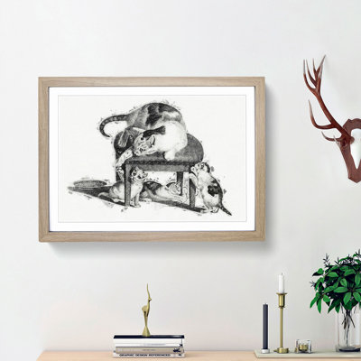 Cat with Kittens by Gottfried Mind - Picture Frame Drawing Print