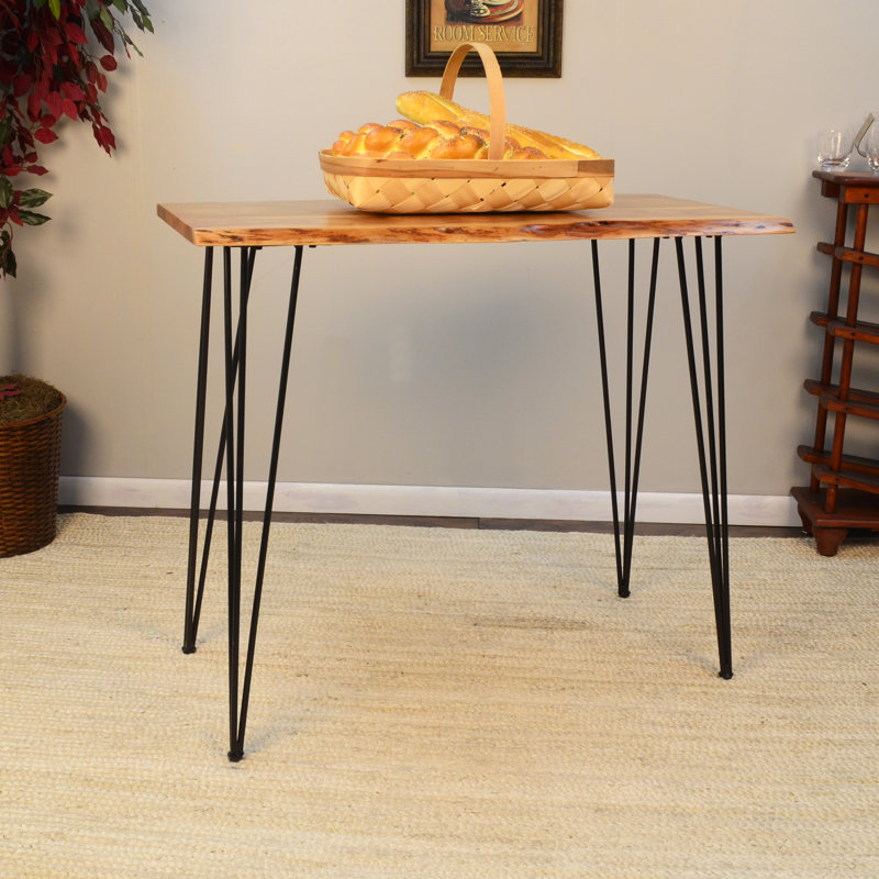 Table de bar moderne en bois d'acacia avec base en métal, Noir, Naturel, Hauteur de comptoir (36 po)