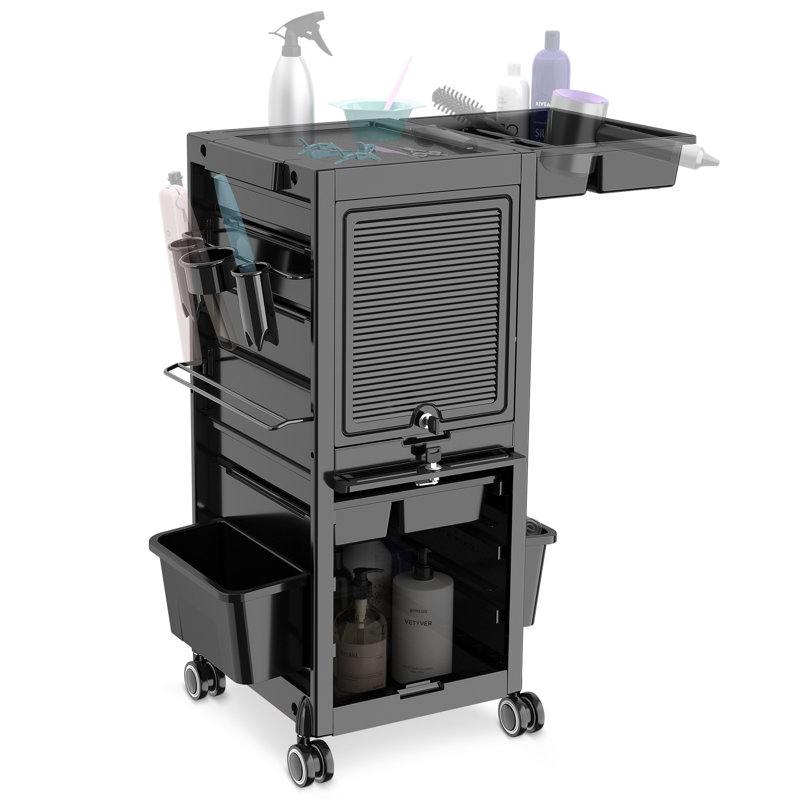 Rolling Utility Cart Storage Cart with Trays Lockable Craft Cart Salon Trolley