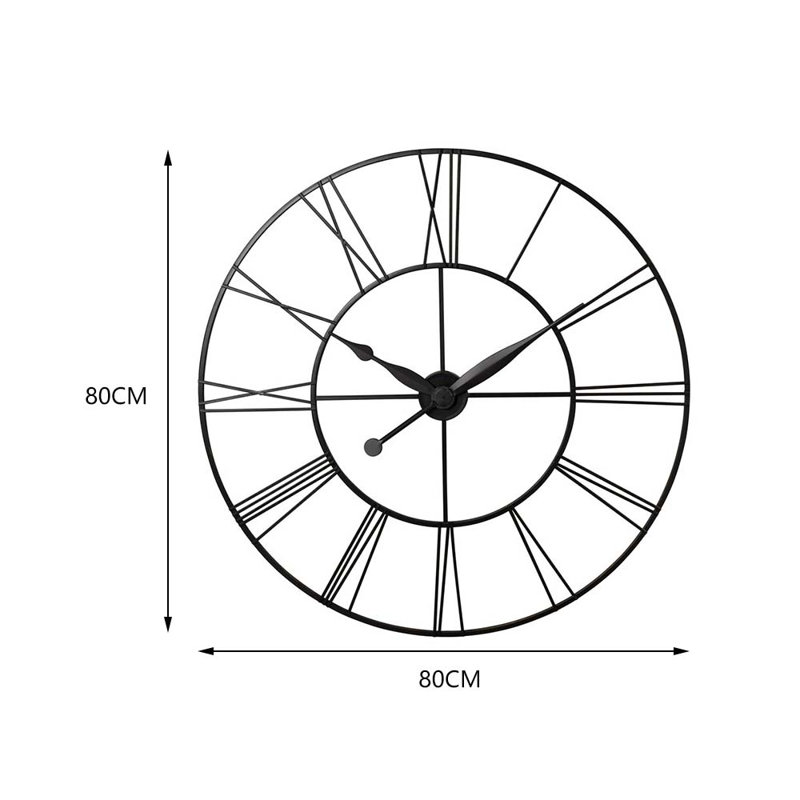 Garney Metal Wall Clock with Black Hands, 80cm H x 80cm W x 4cm D, Black
