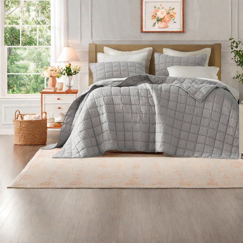 Premium Linen Bedding Set, King Size, Comfortable Gray Quilt