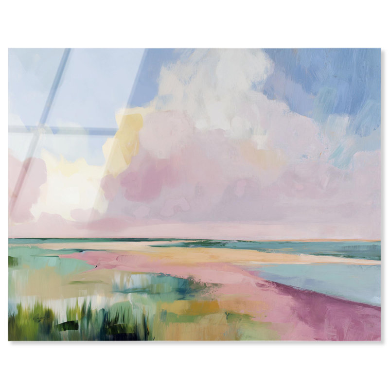 Estuaire du ciel rose, reproduction d'art acrylique sur côtes par Art Remedy, H 16 po x l 20 po