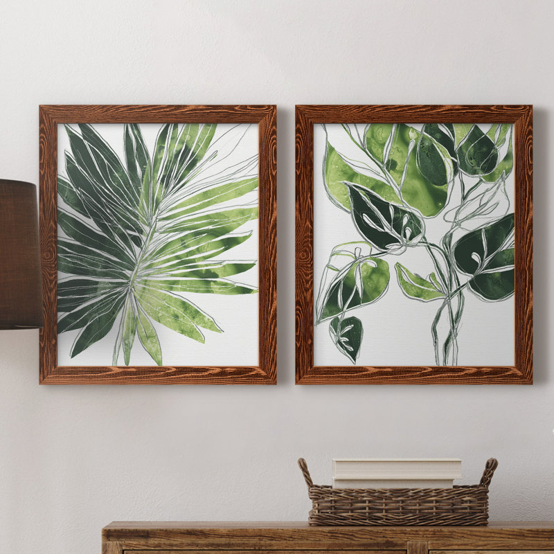 Expressive Palm I - ensemble de 2 peintures sur toile encadrées, H 24 po x l 36 po x P 1,5 po, Brun