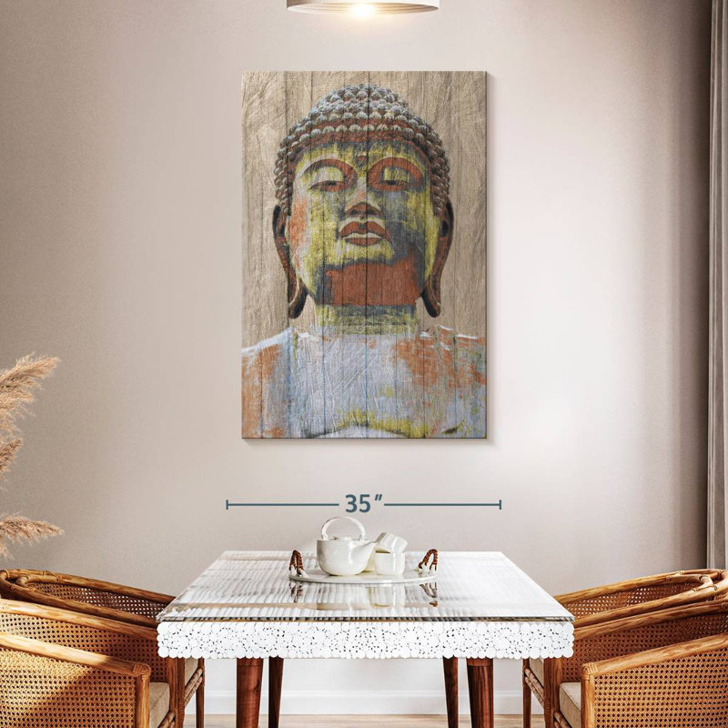 Adella Wooden Painted Buddha, 48" H x 32" W