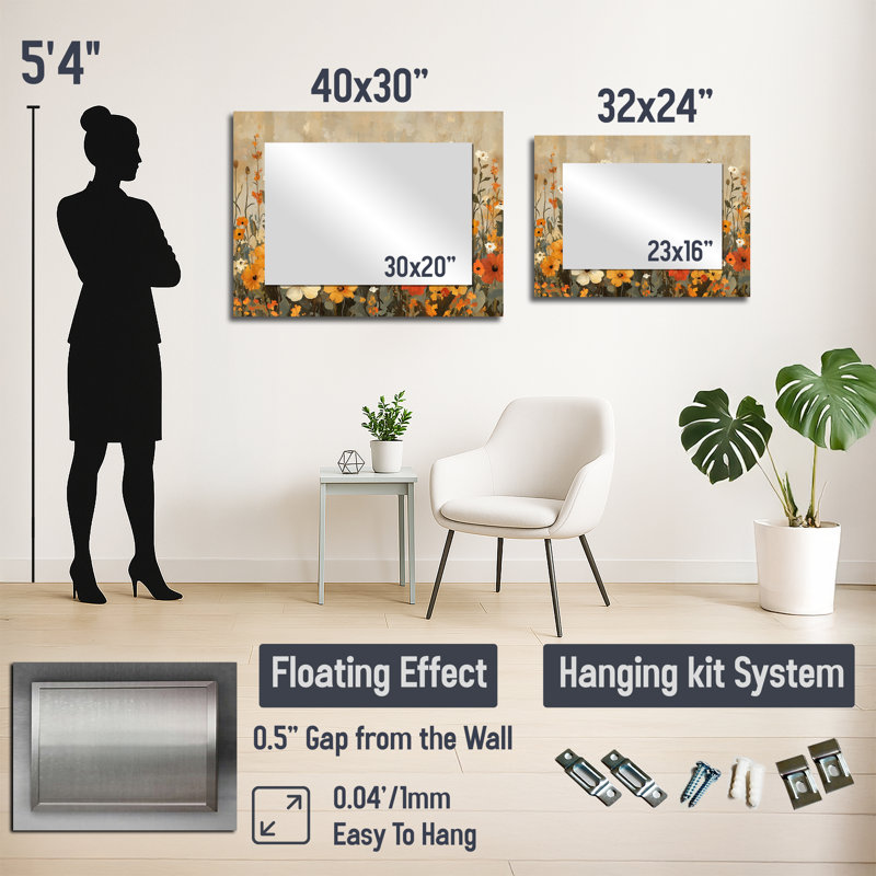 Brown Earth Roots Of Wildflowers I - Miroir mural décoratif floral - imprimé sur métal, 24 po x 32 po