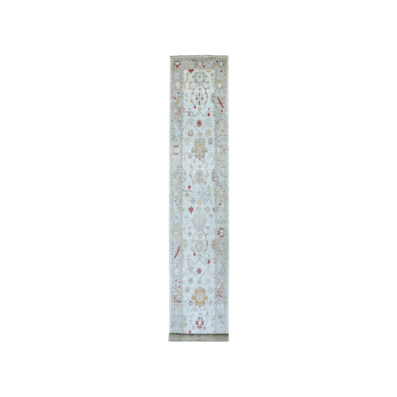 Tapis de couloir gris en Tapis décoratif laine noué à la main de conception unique 2 pi 10 po x 17 pi 3 po Chanyah