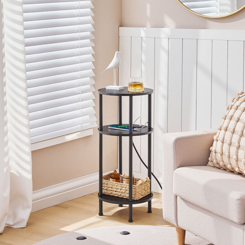 Round End Table with Charging Station, Black