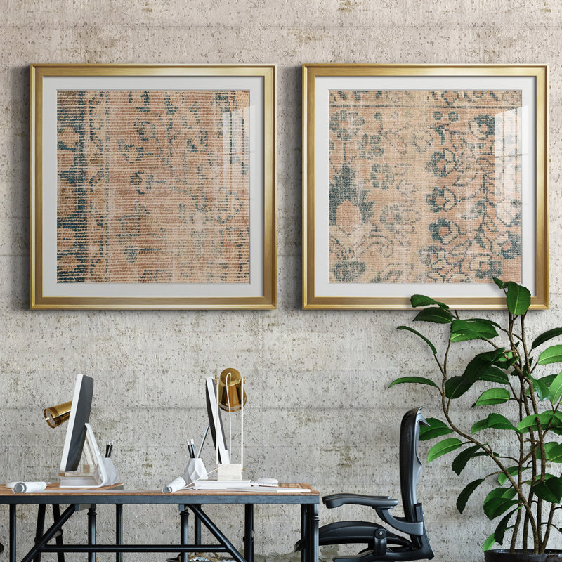 Toile tendue avec châssis Faded Textile III - prête à être accrochée, H 26,5 po x l 53 po, Gold