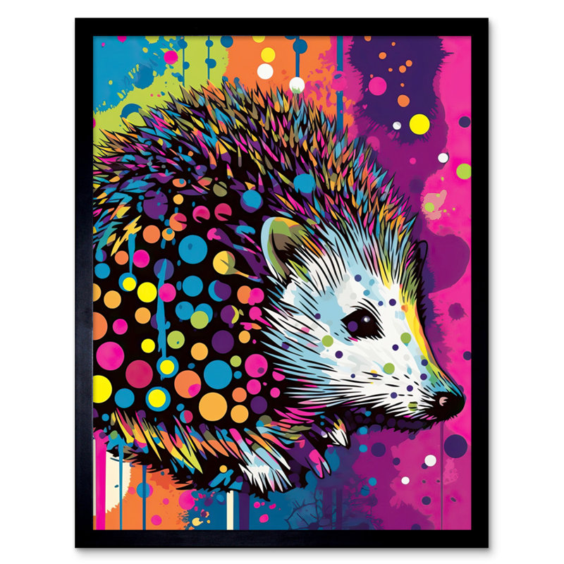 Abeerah Hedgehog Painting Vibrant Psychedelic Polka Dot Pattern - Single Picture Frame Print