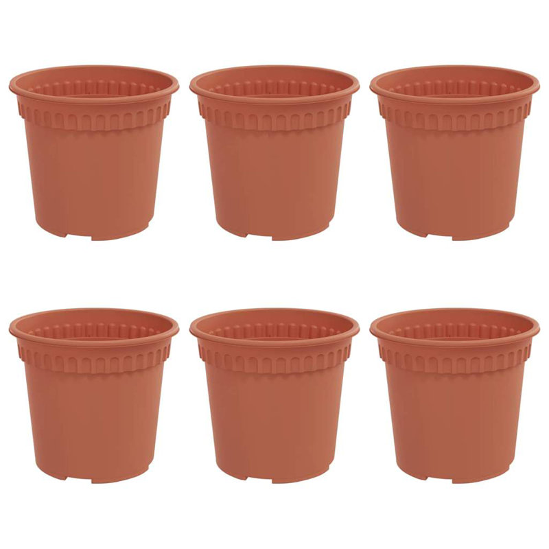 Round Flower Pot 6 Pcs Plastic, 12cm H x 15cm W x 15cm D, Brick Red