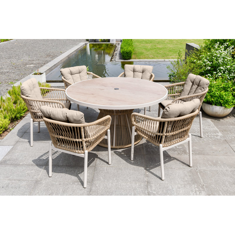 Aris 6 - Person Patio Dining Set Umbrella Hole Included Round Table