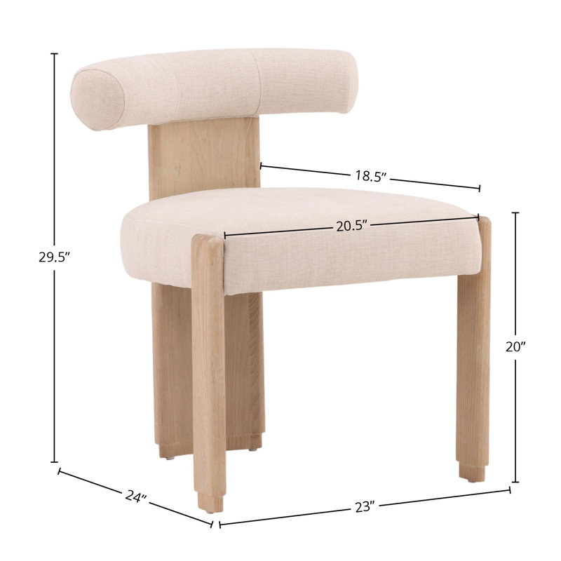 Gwyneth Rubberwood Upholstered Dining Chair, Cream, Beige, Natural Wood