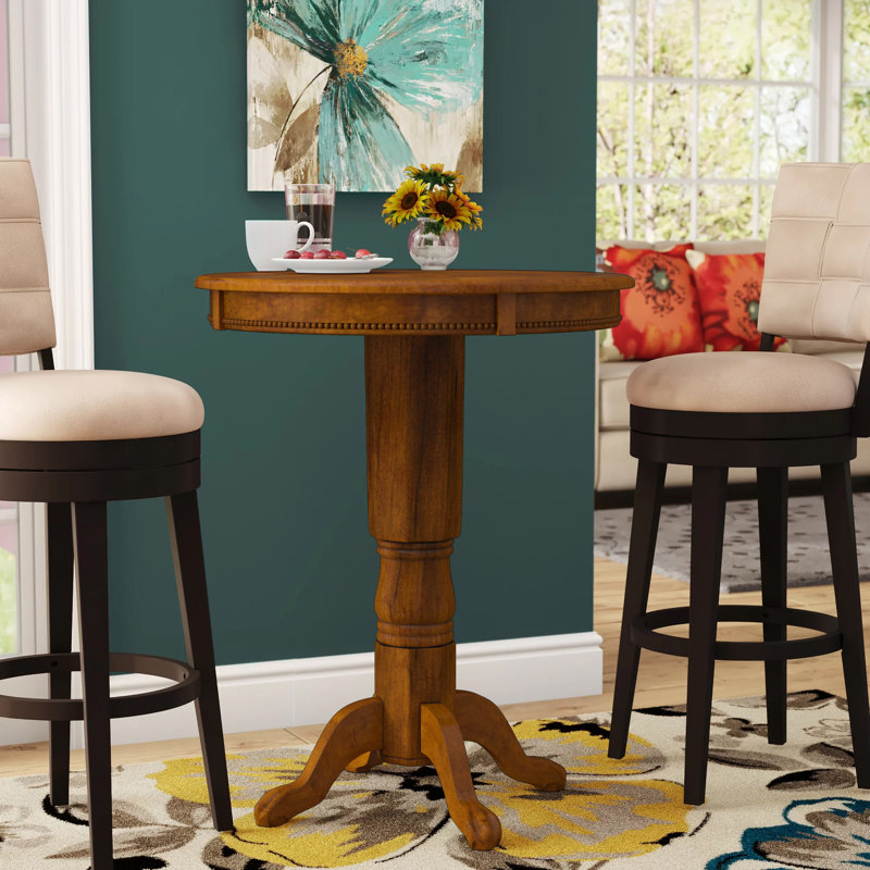Table ronde en bois massif de 30,25 po Adelaida, Noyer