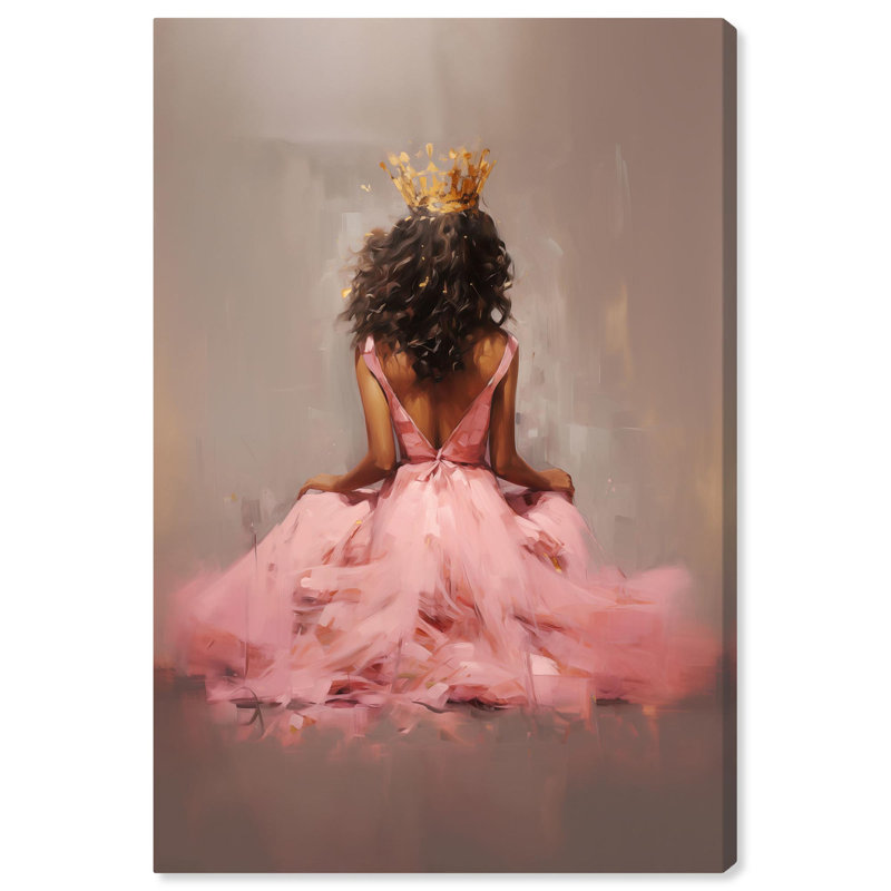 Princesse en toile rose, portrait ébène par Art Remedy, Toile tendue, H 24 po x l 16 po