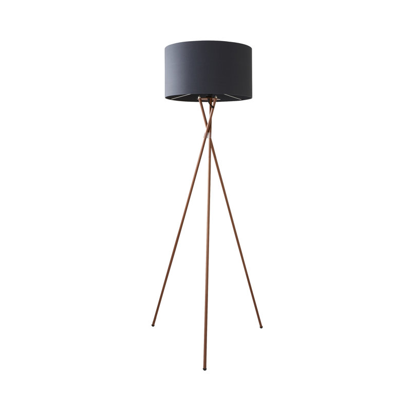 Misner 155cm Camden Tripod Floor Lamp with Large Reni Shade, Dark Grey, Yes, Copper