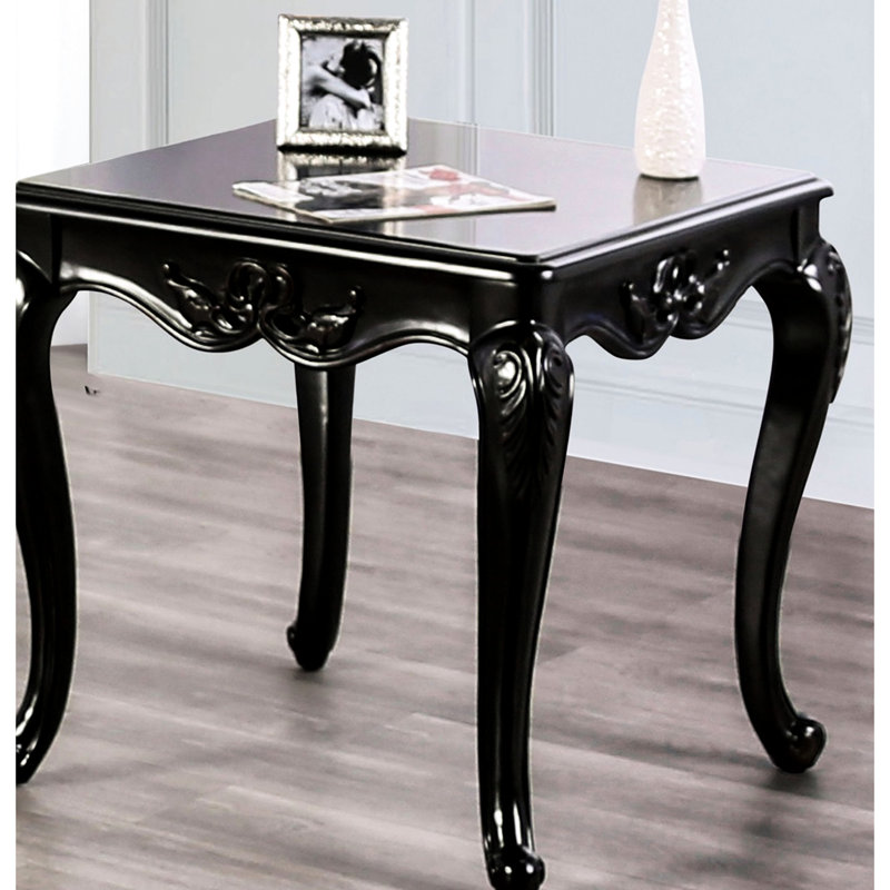 Table de bout à finition champagne, bois massif et placage, détails, pieds, l 26,5 po x P 28,5 po, H 24,5 po, table carrée à unité unique avec style, finition, design, assemblage requis